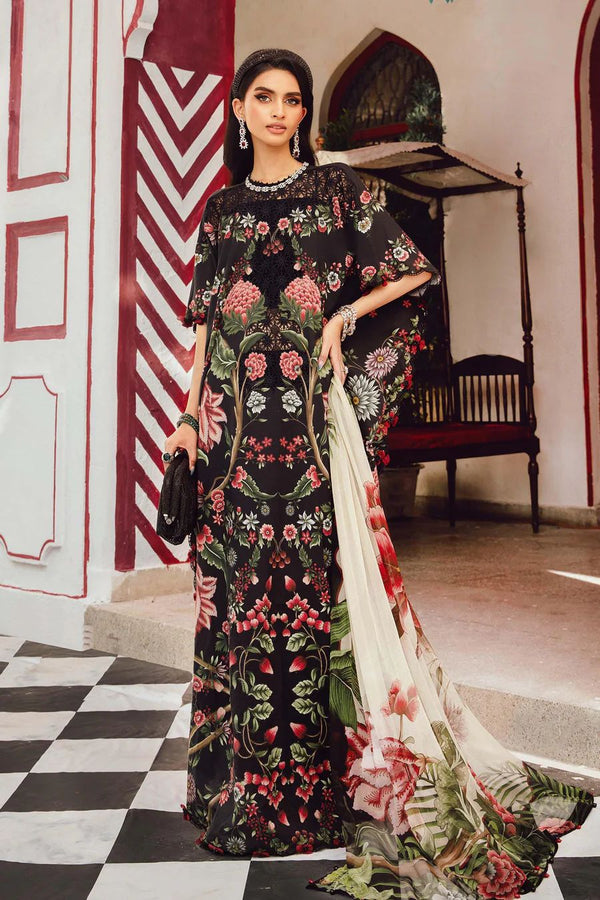 Maria B Lawn Suit-Black-Lawn-Silk-Aarasta