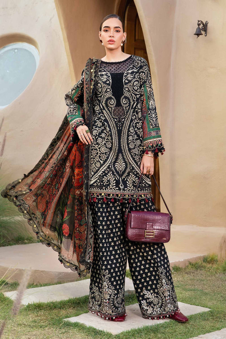Maria B Lawn Suit-Black-Lawn-Organza-Aarasta