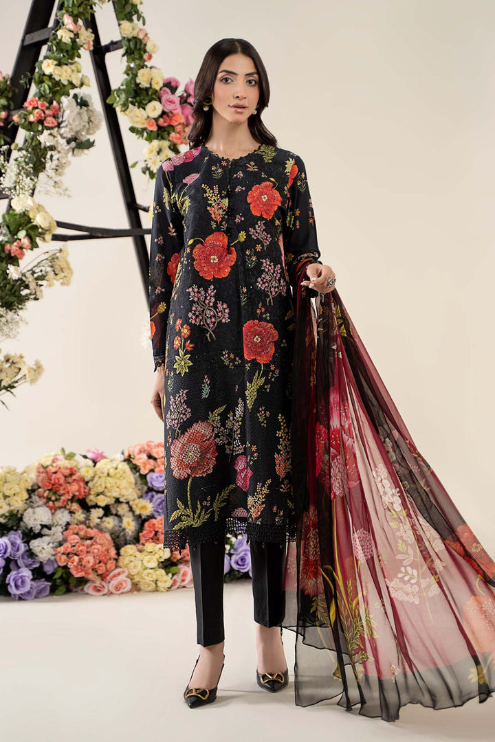 Maria B Lawn Suit-Black-Lawn-Chiffon-Aarasta