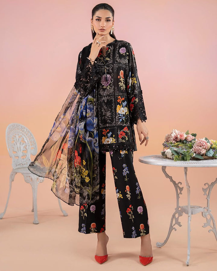 Maria B Lawn Suit-Black-Lawn-Chiffon-Aarasta