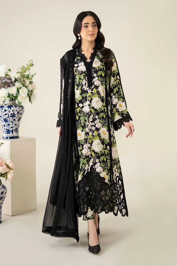 Maria B Lawn Suit-Black-Lawn-Chiffon-Aarasta