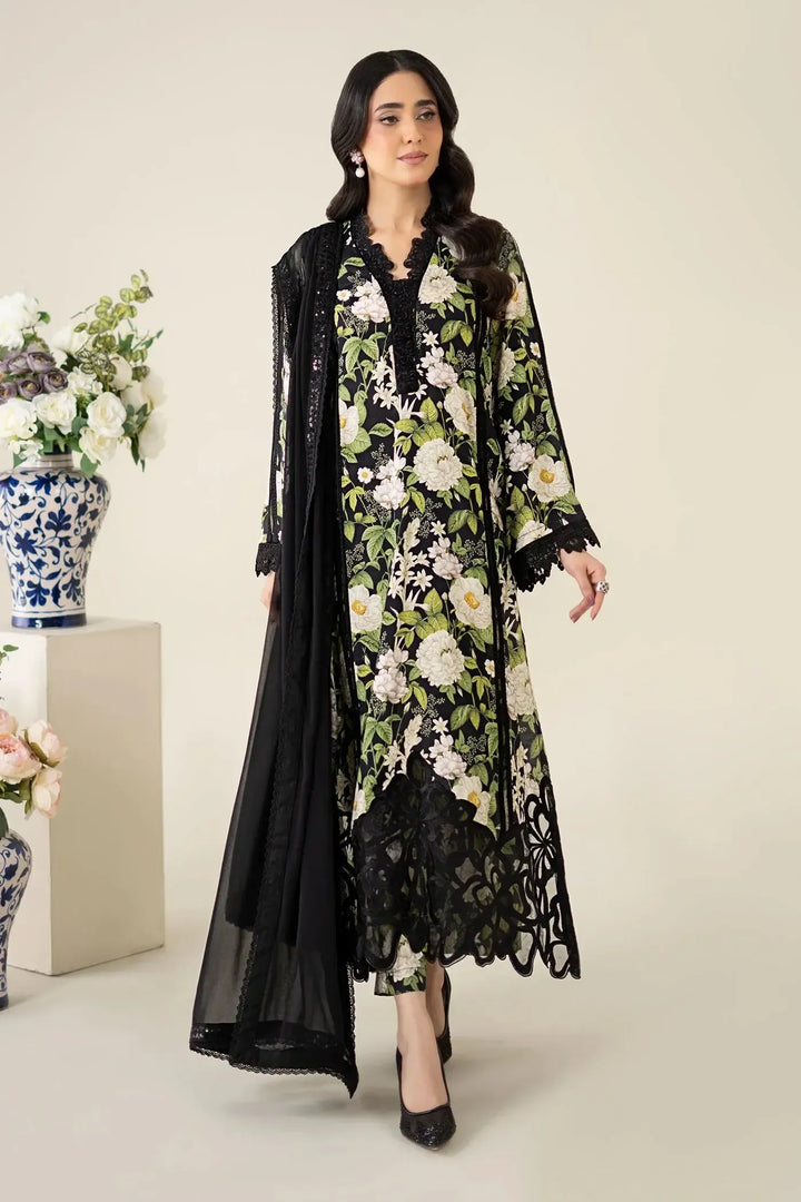 Maria B Lawn Suit-Black-Lawn-Chiffon-Aarasta