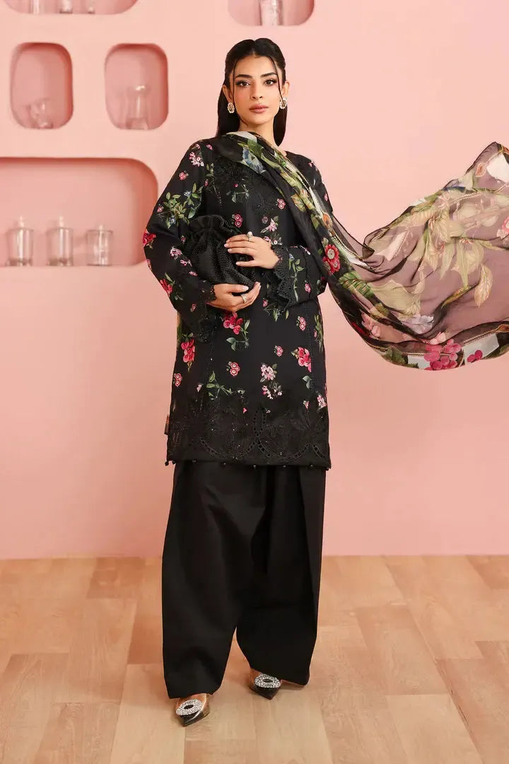 Maria B Lawn Suit-Black-Lawn-Silk-Aarasta