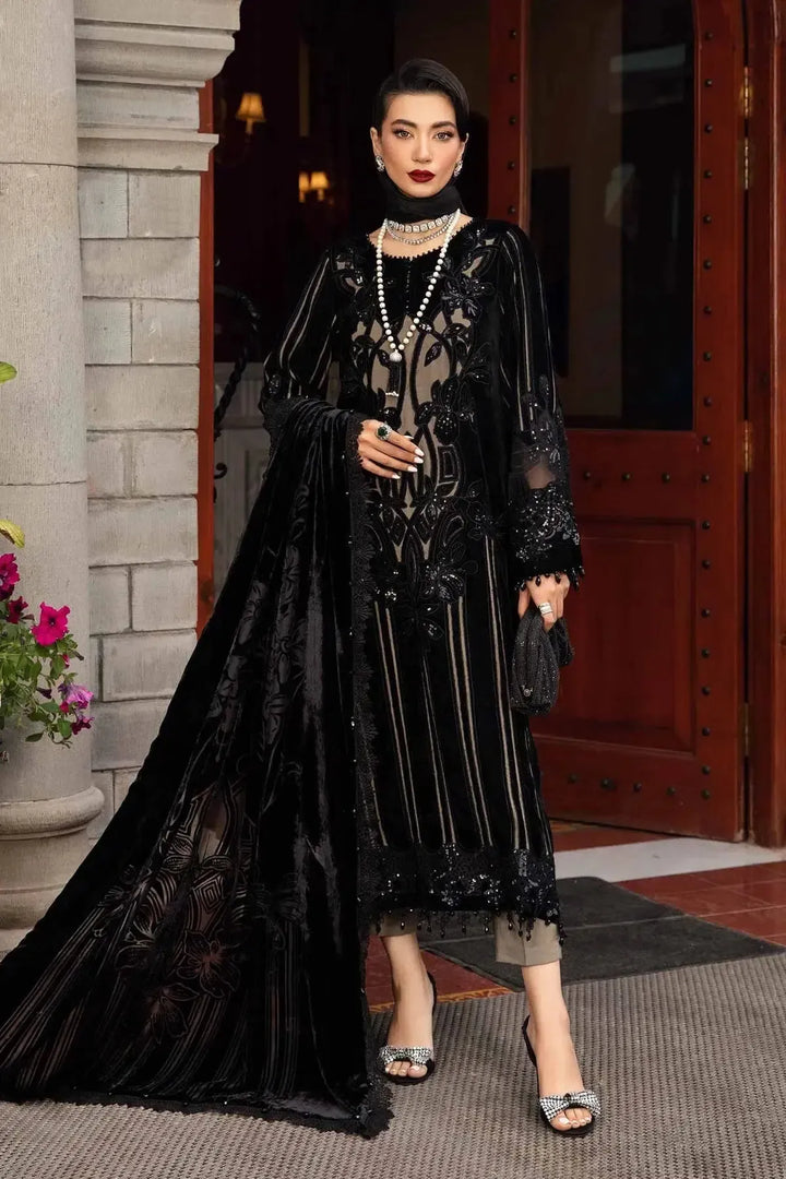 Maria B Lawn Suit-Black-Lawn-Chiffon-Aarasta