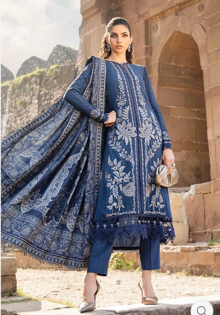 Maria B Lawn Suit-Blue-Lawn-Chiffon-Aarasta