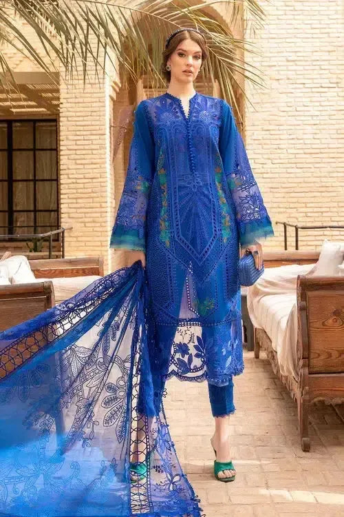 Maria B Lawn Suit-Blue-Lawn-Organza-Aarasta