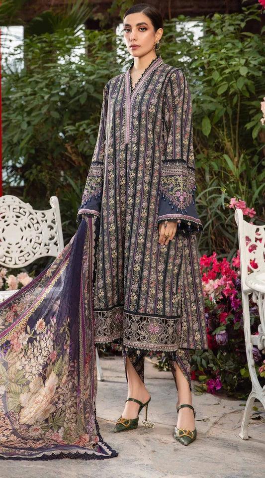 Maria B Lawn Suit-Blue-Lawn-Chiffon-Aarasta