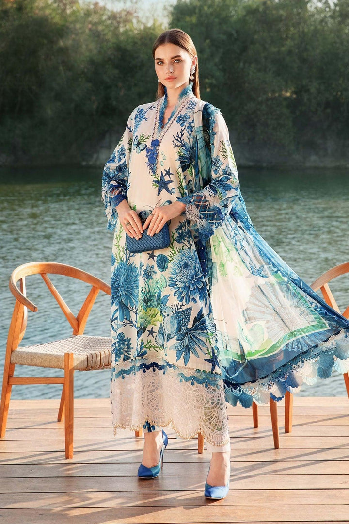 Maria B Lawn Suit-Blue-Lawn-Chiffon-Aarasta
