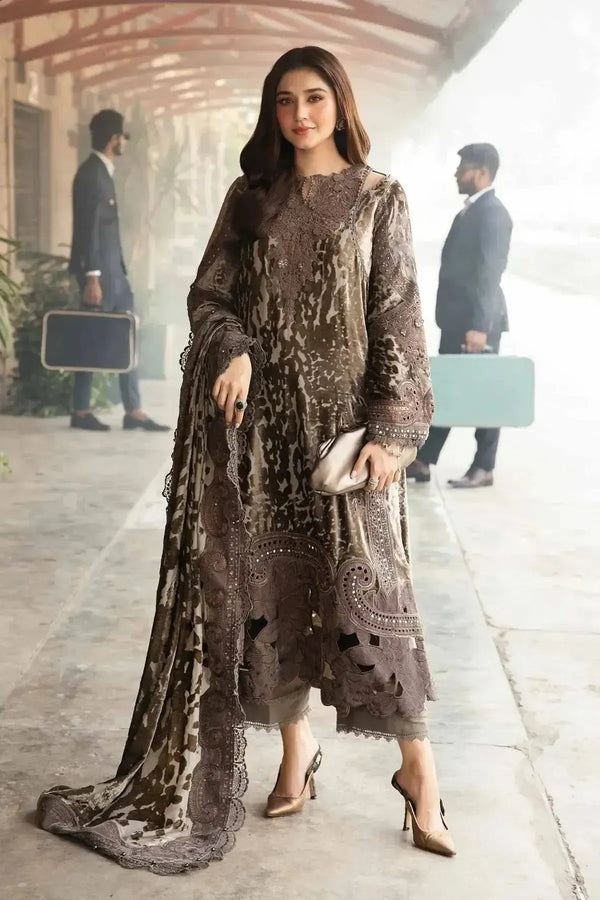 Maria B Lawn Suit-Brown-Lawn-Chiffon-Aarasta