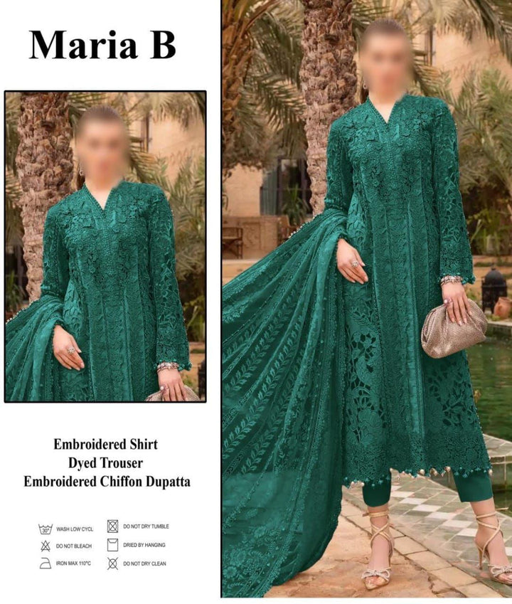 Maria B Lawn Suit-Green-Lawn-Organza-Aarasta