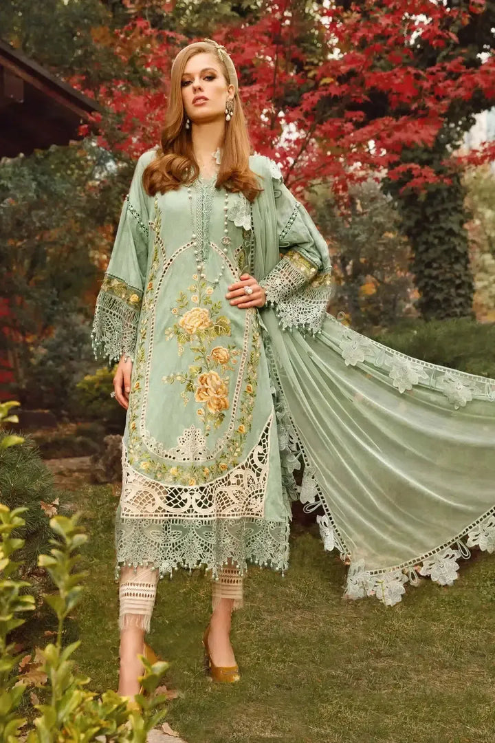 Maria B Lawn Suit-Green-Lawn-Chiffon-Aarasta