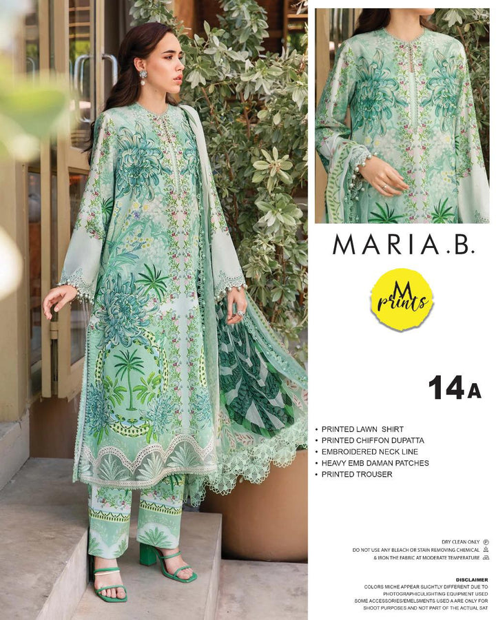 Maria B Lawn Suit-Green-Lawn-Chiffon-Aarasta