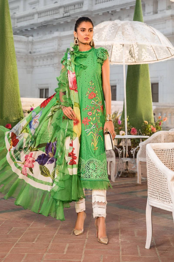 Maria B Lawn Suit-Green-Lawn-Silk-Aarasta
