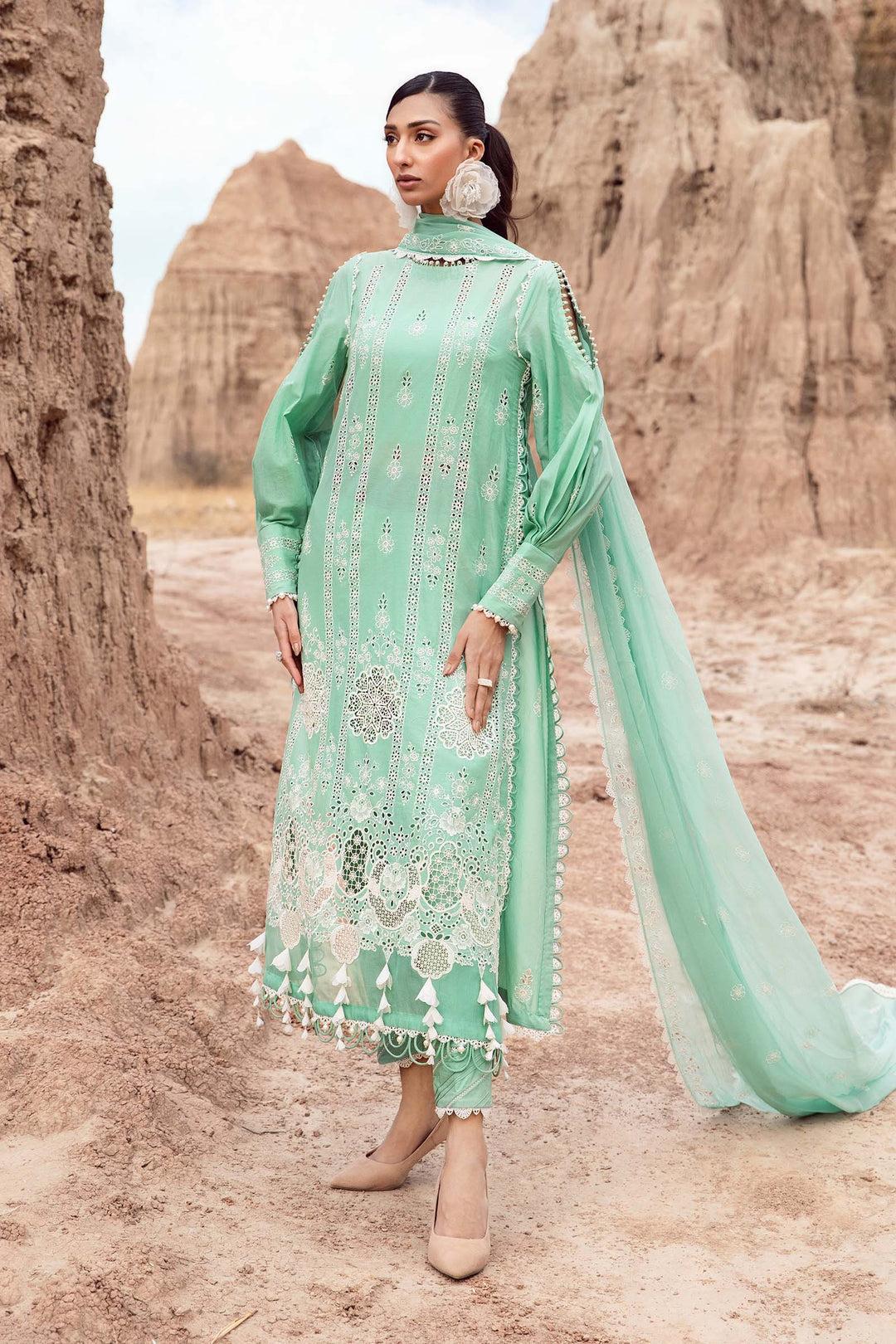 Maria B Lawn Suit-Green-Lawn-Chiffon-Aarasta