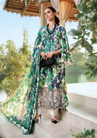 Maria B Lawn Suit-Green-Lawn-Chiffon-Aarasta