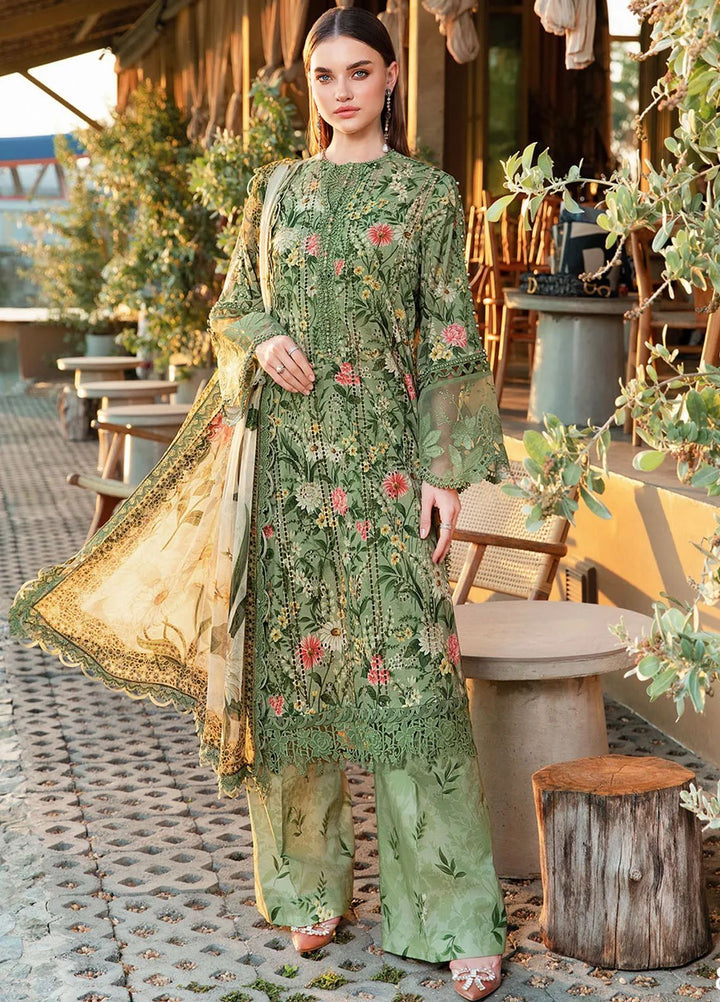 Maria B Lawn Suit-Green-Lawn-Chiffon-Aarasta