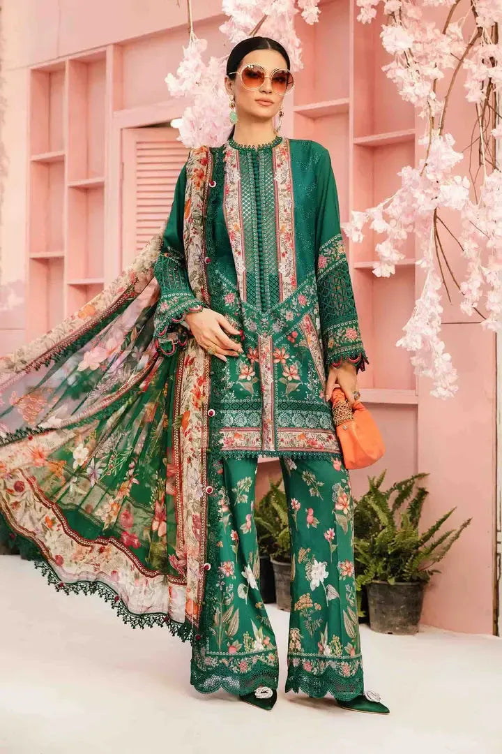 Maria B Lawn Suit-Green-Lawn-Chiffon-Aarasta