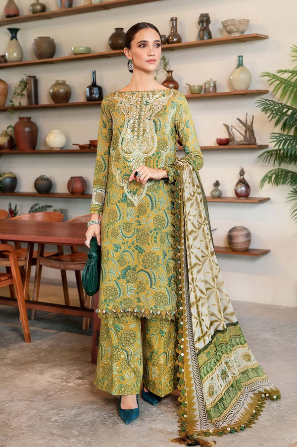Maria B Lawn Suit-Green-Lawn-Chiffon-Aarasta