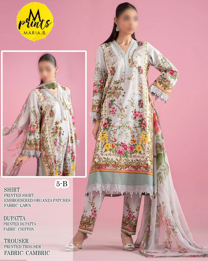 Maria B Lawn Suit-Green-Lawn-Chiffon-Aarasta