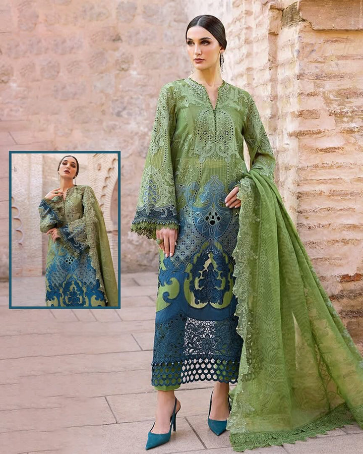 Maria B Lawn Suit-Green-Lawn-Organza-Aarasta