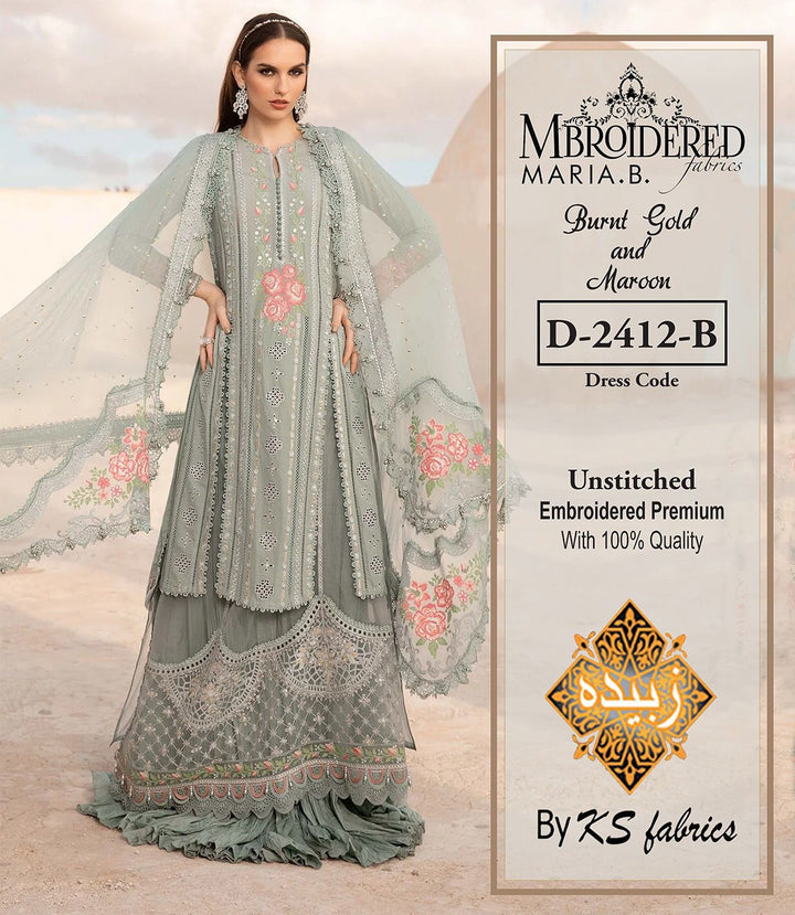 Maria B Lawn Suit-Grey-Lawn-Organza-Aarasta