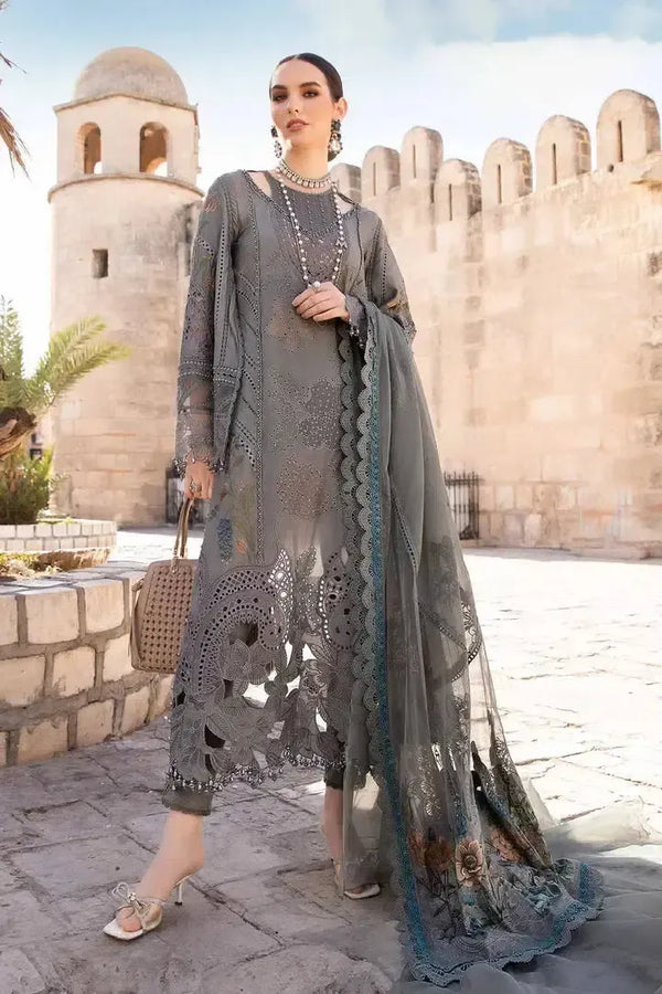 Maria B Lawn Suit-Grey-Lawn-Net-Aarasta