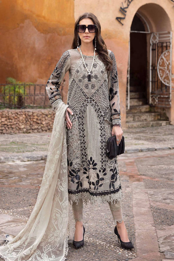 Maria B Lawn Suit-Grey-Lawn-Net-Aarasta