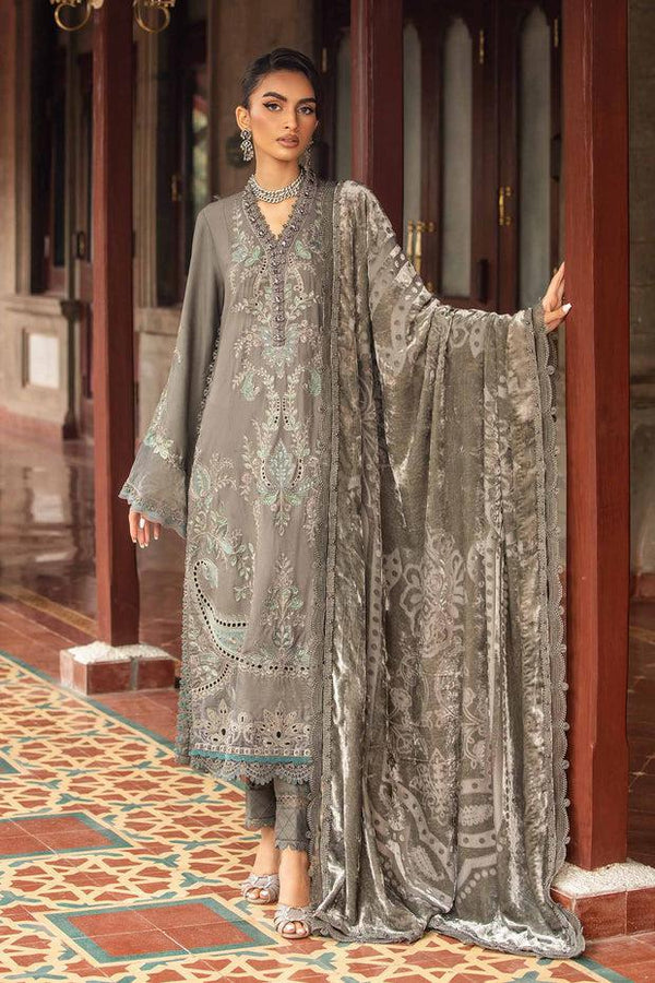Maria B Lawn Suit-Grey-Lawn-Chiffon-Aarasta