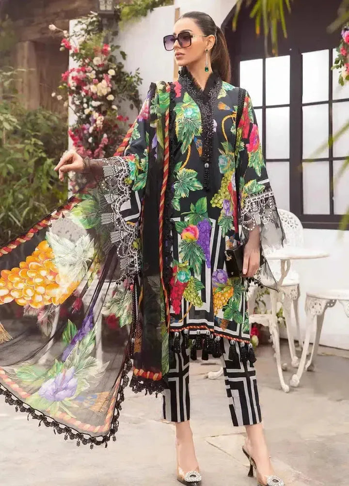 Maria B Lawn Suit-Lawn-Black-Chiffon-Aarasta