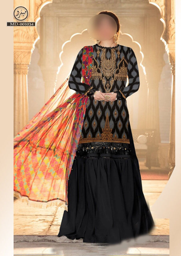 Maria B Lawn Suit-Lawn-Black-Chiffon-Aarasta