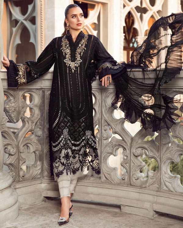 Maria B Lawn Suit-Lawn-Black-Net-Aarasta