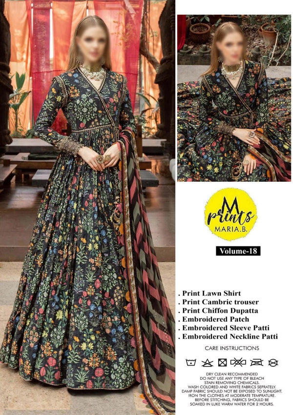 M Print Lawn Suit-Lawn-Black-Chiffon-Aarasta