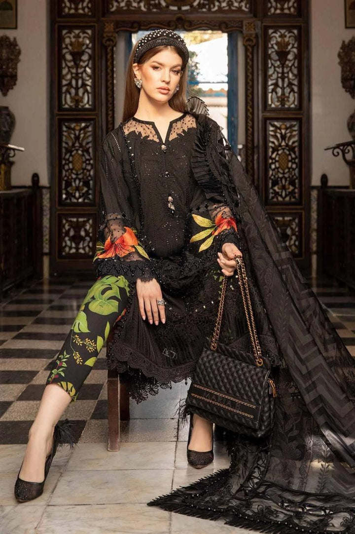 Maria B Lawn Suit-Lawn-Black-Organza-Aarasta