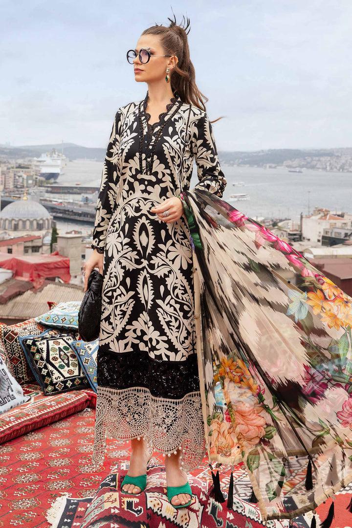 Maria B Lawn Suit-Lawn-Black-Chiffon-Aarasta