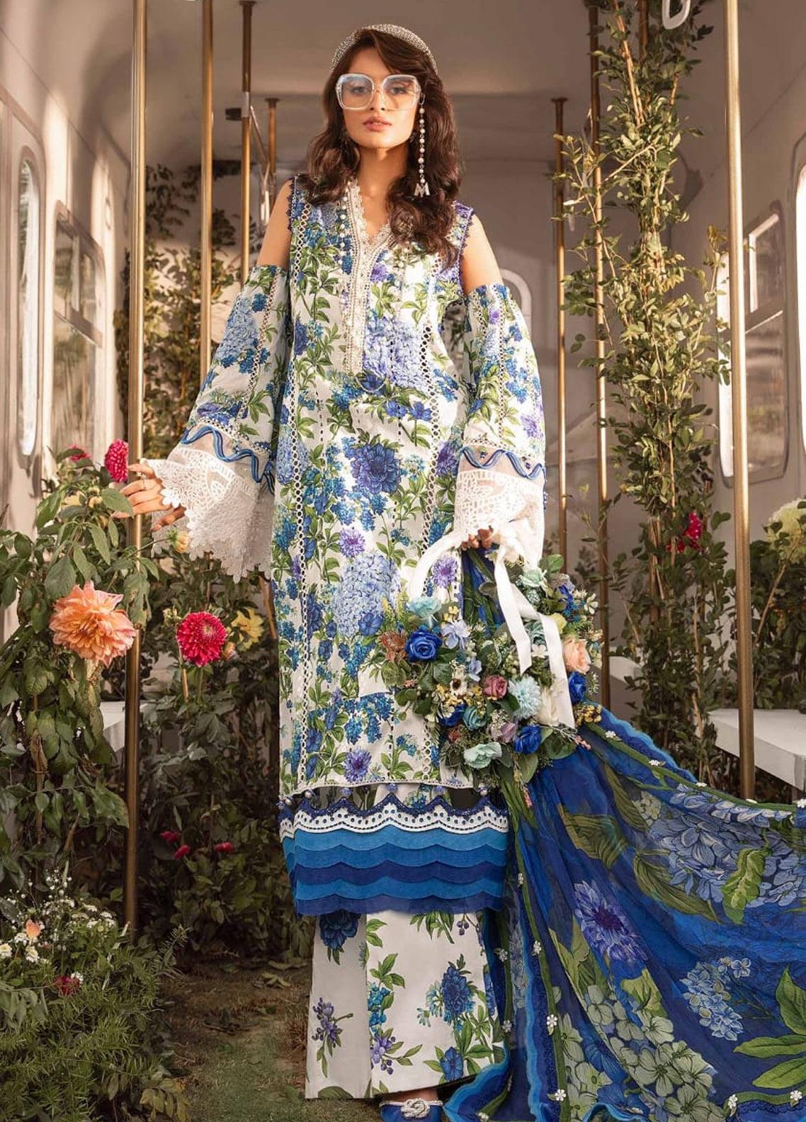Maria B Lawn Suit-Lawn-Blue-Chiffon-Aarasta