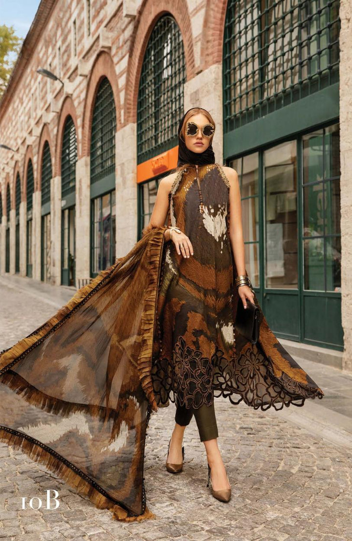 M Print Lawn Suit-Lawn-Brown-Chiffon-Aarasta