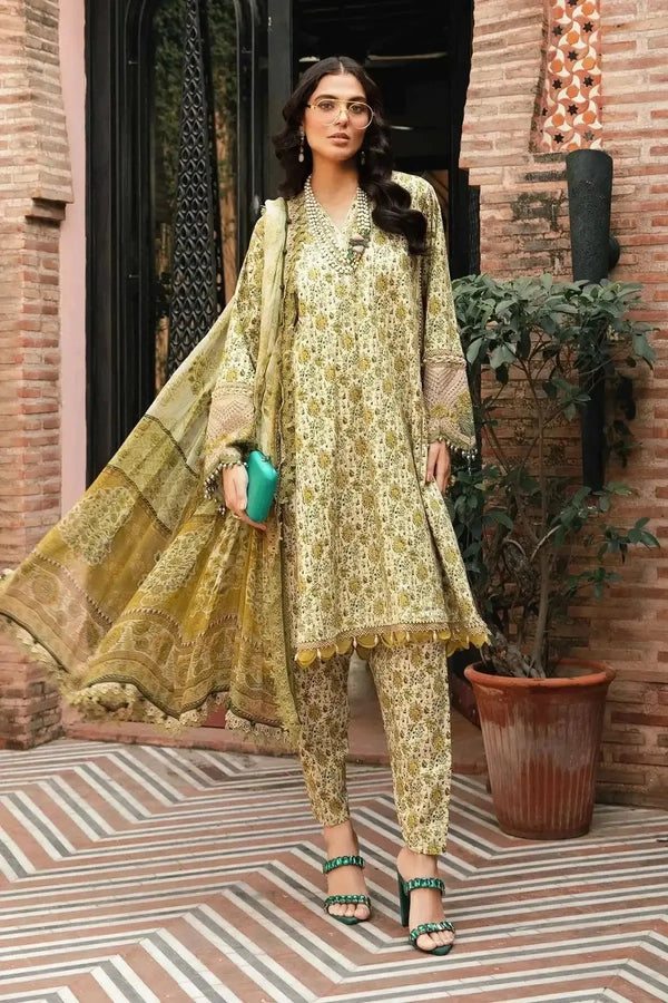 Maria B Lawn Suit-Lawn-Green-Chiffon-Aarasta