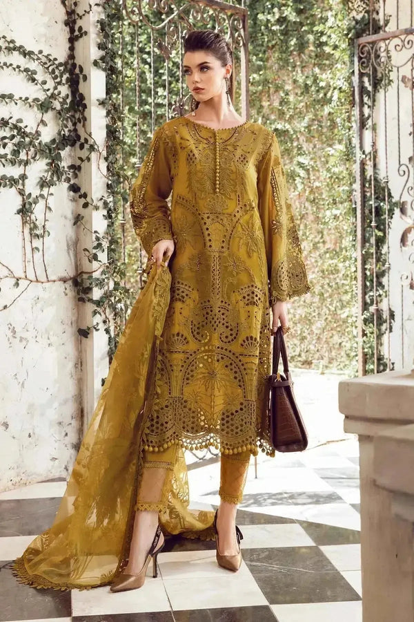 Maria B Lawn Suit-Lawn-Mustard-Organza-Aarasta