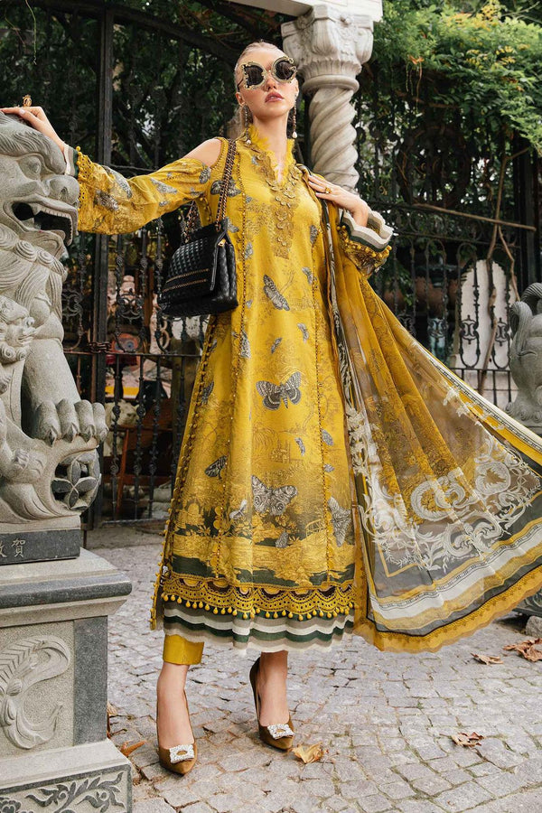 Maria B Lawn Suit-Lawn-Mustard-Chiffon-Aarasta