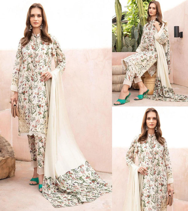Maria B Lawn Suit-Lawn-Off White-Chiffon-Aarasta