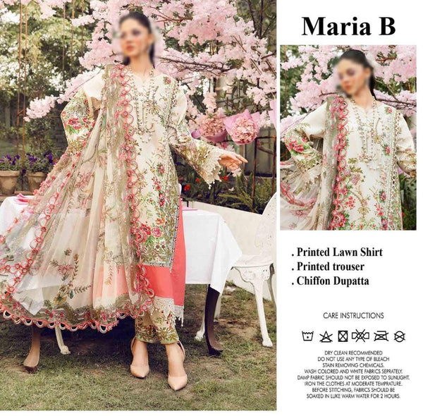 Maria B Lawn Suit-Lawn-Off White-Chiffon-Aarasta