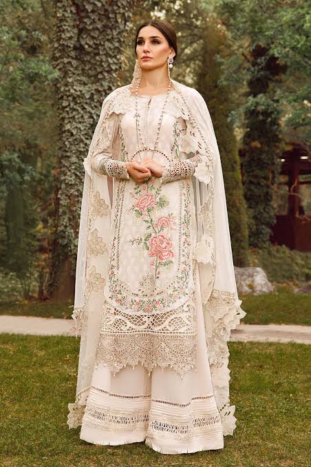 Maria B Lawn Suit-Lawn-Off White-Chiffon-Aarasta
