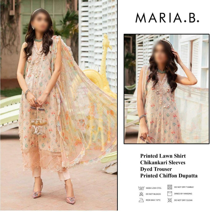 Maria B Lawn Suit-Lawn-Peach-Chiffon-Aarasta