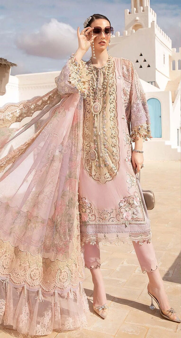 Maria B Lawn Suit-Lawn-Pink-Silk-Aarasta