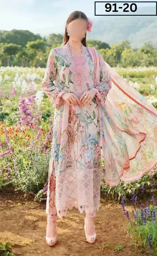 Maria B Lawn Suit-Lawn-Pink-Chiffon-Aarasta