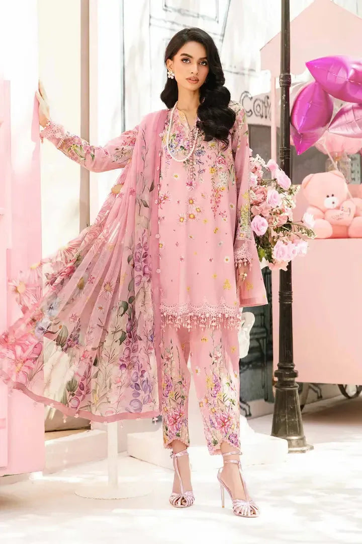 Maria B Lawn Suit-Lawn-Pink-Chiffon-Aarasta