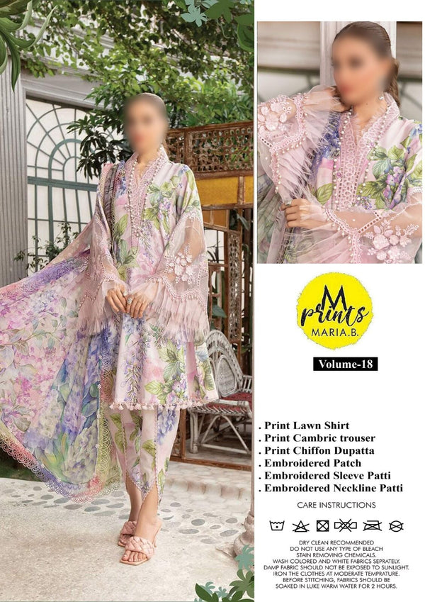 M Print Lawn Suit-Lawn-Pink-Chiffon-Aarasta