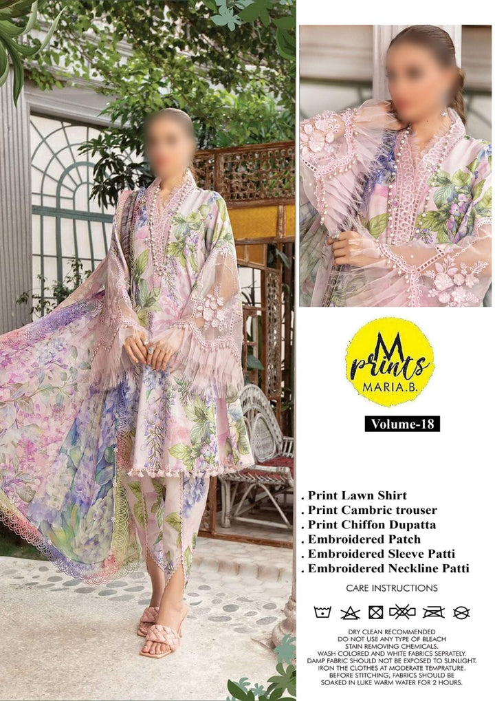 M Print Lawn Suit-Lawn-Pink-Chiffon-Aarasta