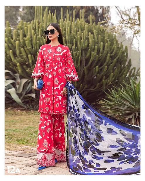 M Print Lawn Suit-Lawn-Red-Chiffon-Aarasta