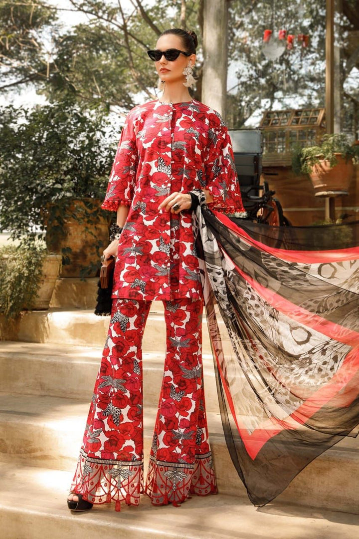 Maria B Lawn Suit-Lawn-Red-Silk-Aarasta